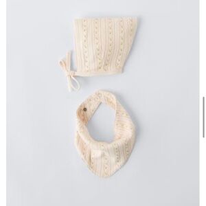 Zara Cream and Green Bib Floral Pointelle Knit Set